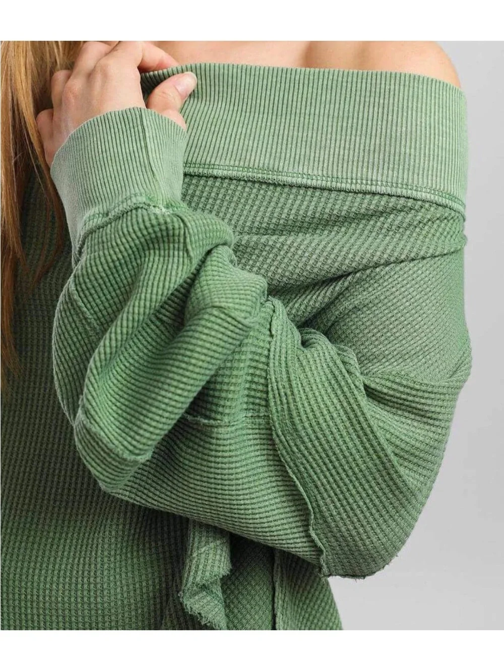 We the Free Free People Close To You Cotton Waffle Knit Top In Cool Moss Green